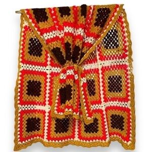 Vintage late 60’s Handmade Afghan‎ Crochet Blanket 90" X 60" Granny Squares
